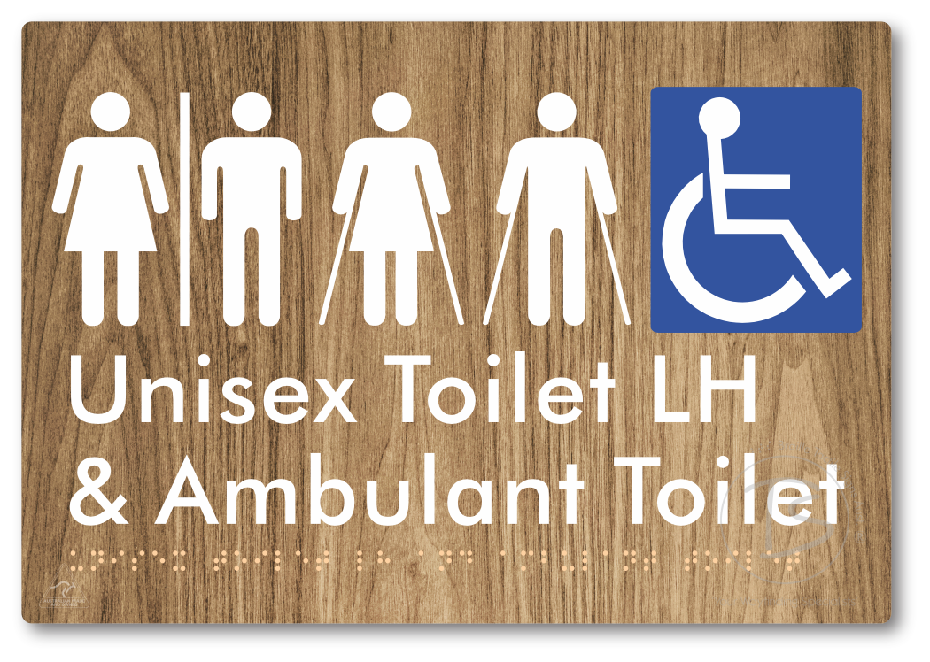 Unisex Accessible Toilet LH and Ambulant Toilet with Air Lock - Braille Tactile Signs Aust.