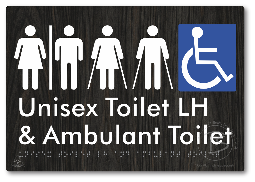 Unisex Accessible Toilet LH and Ambulant Toilet with Air Lock - Braille Tactile Signs Aust.