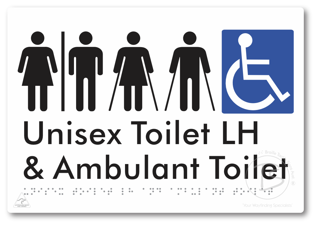 Unisex Accessible Toilet LH and Ambulant Toilet with Air Lock - Braille Tactile Signs Aust.