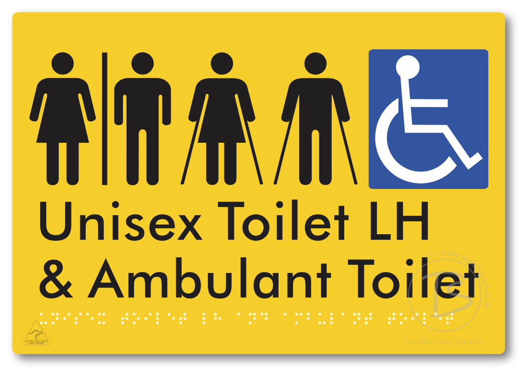 Unisex Accessible Toilet LH and Ambulant Toilet with Air Lock - Braille Tactile Signs Aust.