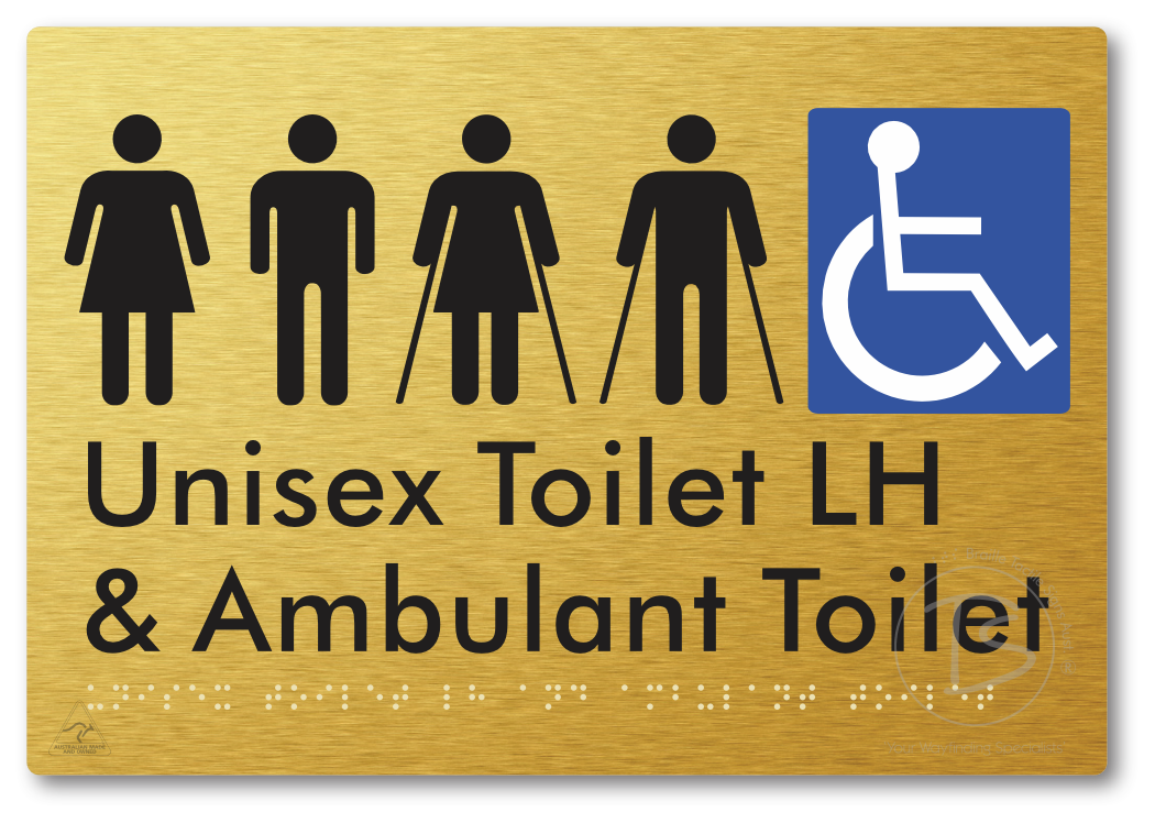 Unisex Accessible Toilet LH and Ambulant Toilet - Braille Tactile Signs Aust.