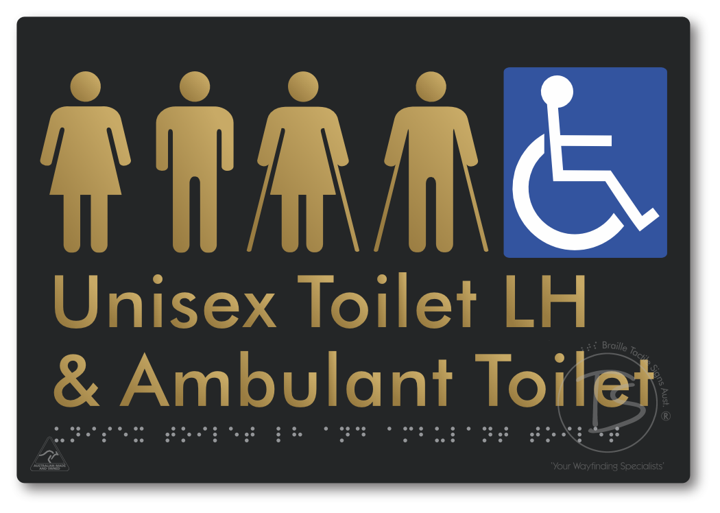 Unisex Accessible Toilet LH and Ambulant Toilet - Braille Tactile Signs Aust.