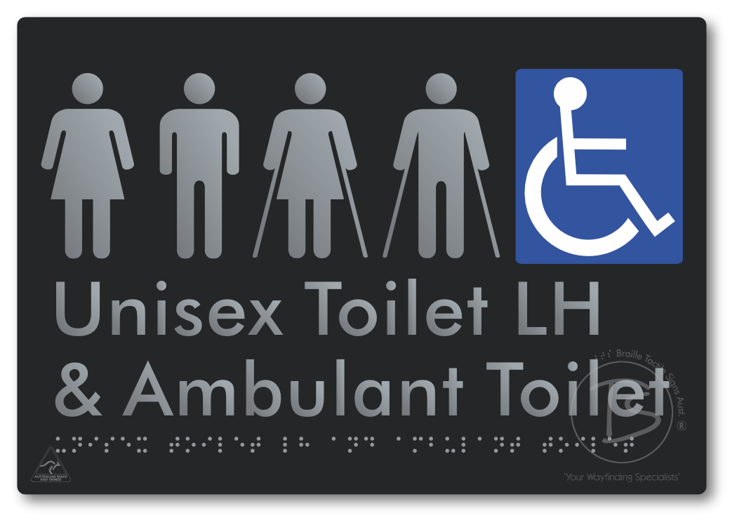 Unisex Accessible Toilet LH and Ambulant Toilet - Braille Tactile Signs Aust.