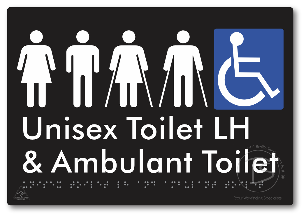 Unisex Accessible Toilet LH and Ambulant Toilet - Braille Tactile Signs Aust.