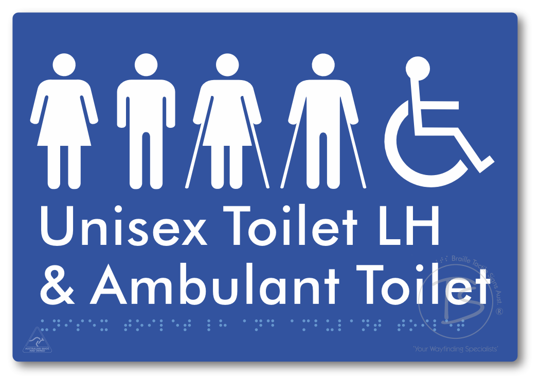 Unisex Accessible Toilet LH and Ambulant Toilet - Braille Tactile Signs Aust.