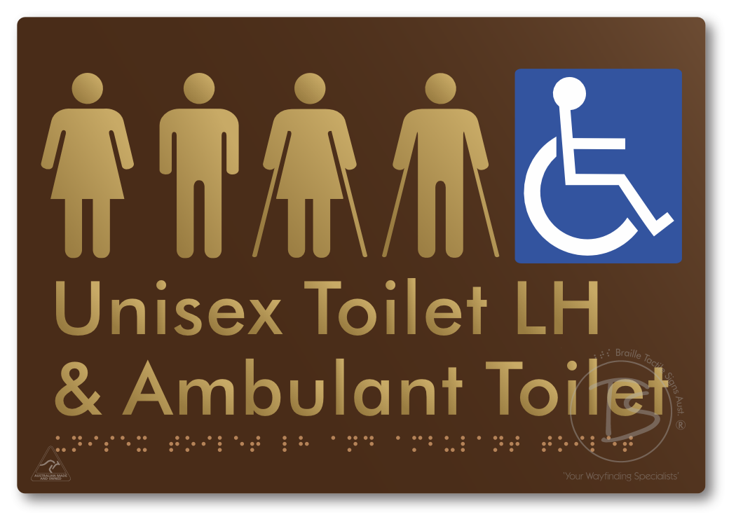 Unisex Accessible Toilet LH and Ambulant Toilet - Braille Tactile Signs Aust.