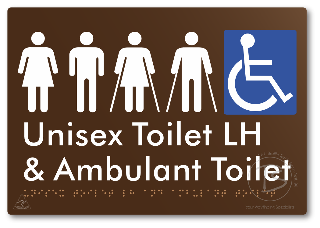 Unisex Accessible Toilet LH and Ambulant Toilet - Braille Tactile Signs Aust.