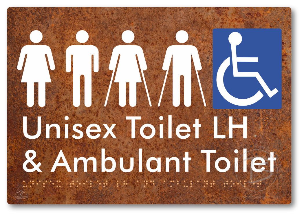 Unisex Accessible Toilet LH and Ambulant Toilet - Braille Tactile Signs Aust.
