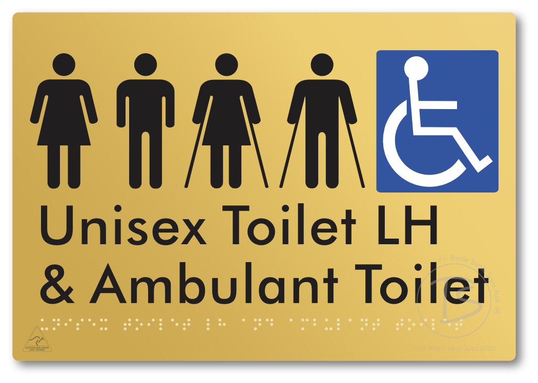 Unisex Accessible Toilet LH and Ambulant Toilet - Braille Tactile Signs Aust.