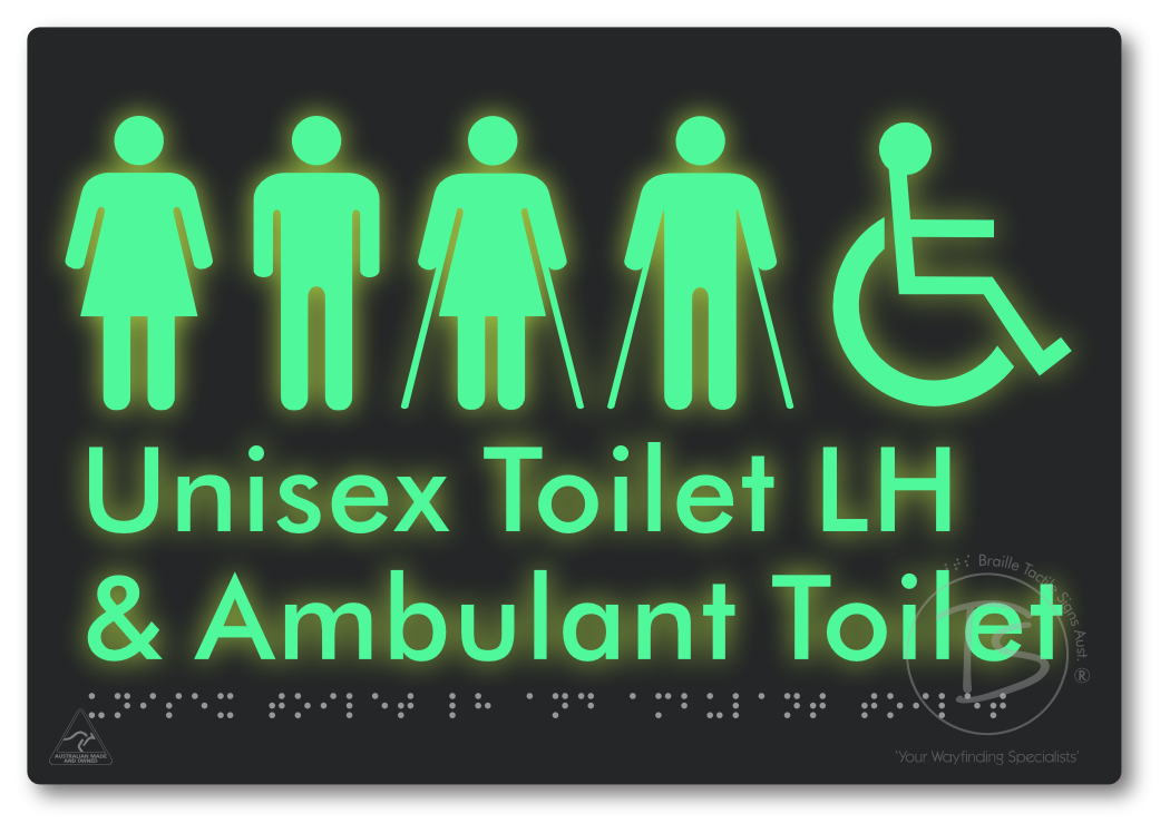 Unisex Accessible Toilet LH and Ambulant Toilet - Braille Tactile Signs Aust.