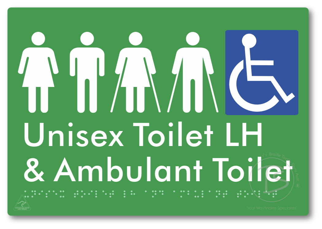 Unisex Accessible Toilet LH and Ambulant Toilet - Braille Tactile Signs Aust.