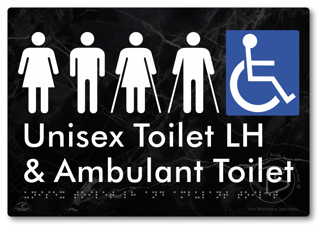 Unisex Accessible Toilet LH and Ambulant Toilet - Braille Tactile Signs Aust.