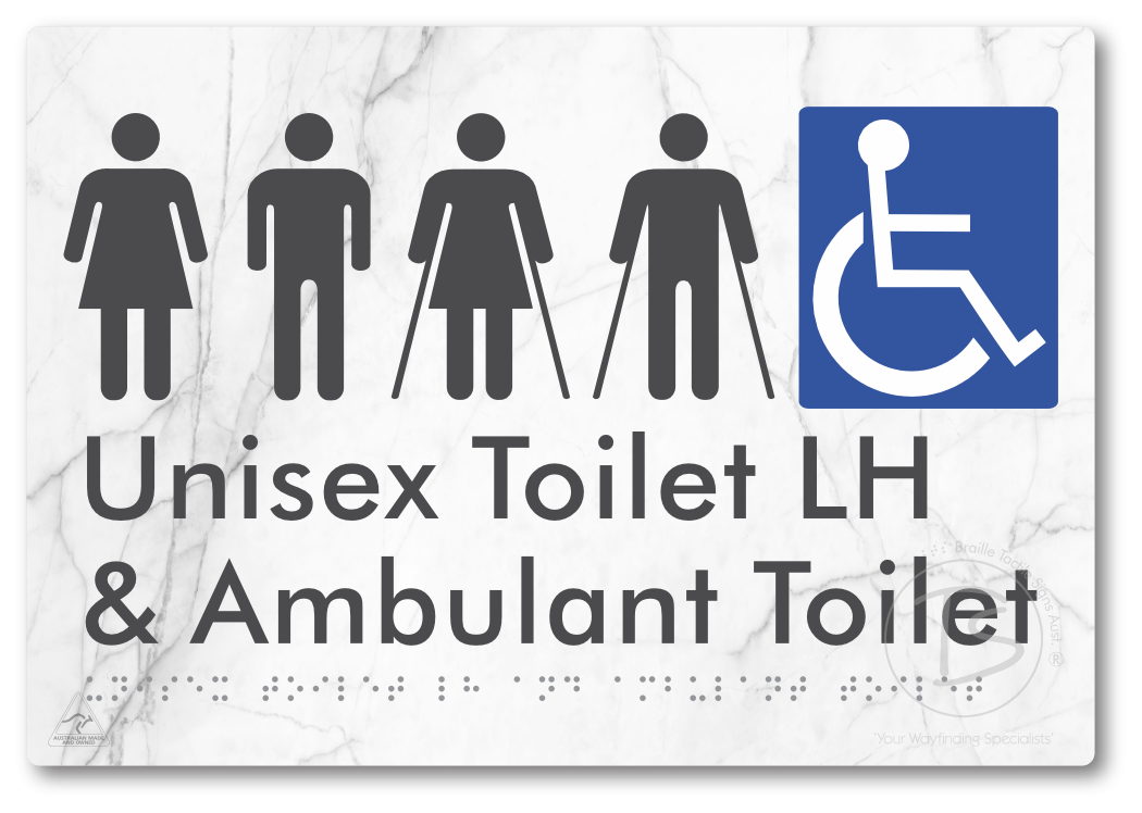 Unisex Accessible Toilet LH and Ambulant Toilet - Braille Tactile Signs Aust.