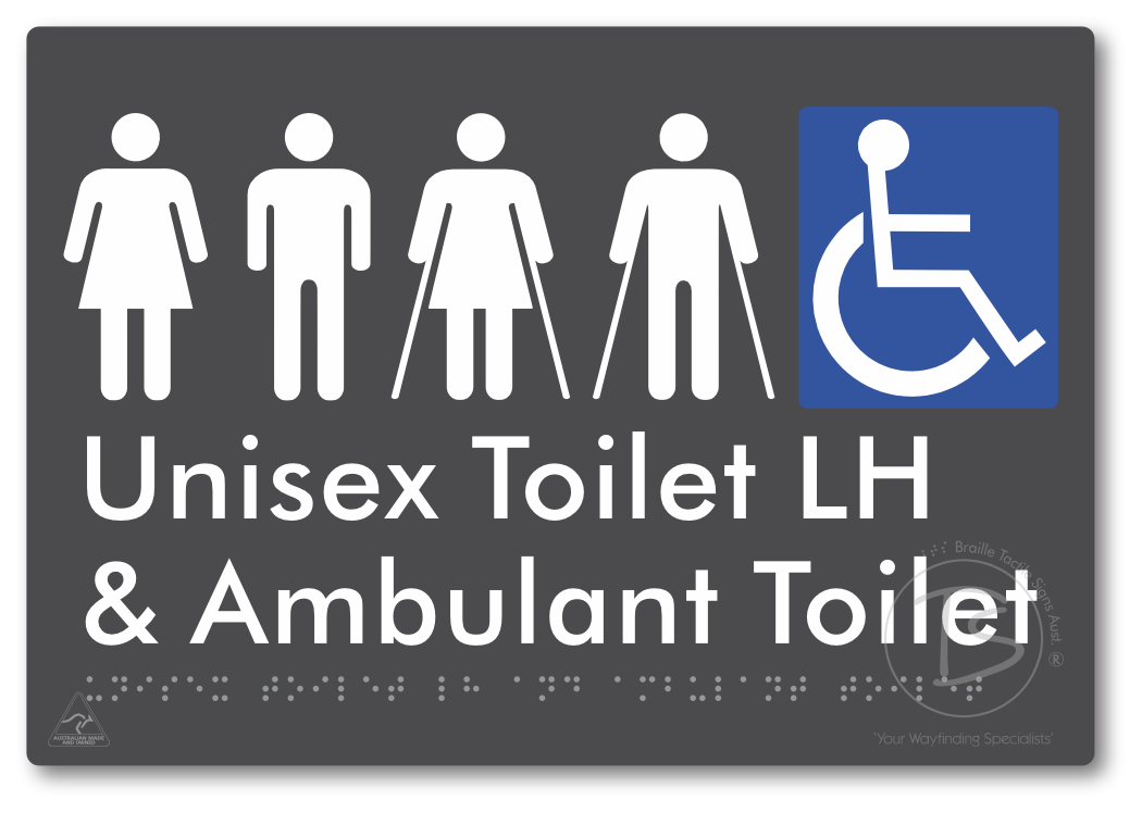 Unisex Accessible Toilet LH and Ambulant Toilet - Braille Tactile Signs Aust.