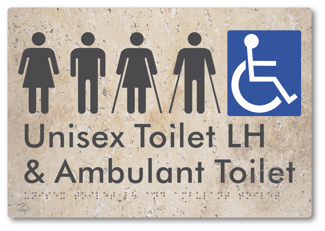 Unisex Accessible Toilet LH and Ambulant Toilet - Braille Tactile Signs Aust.