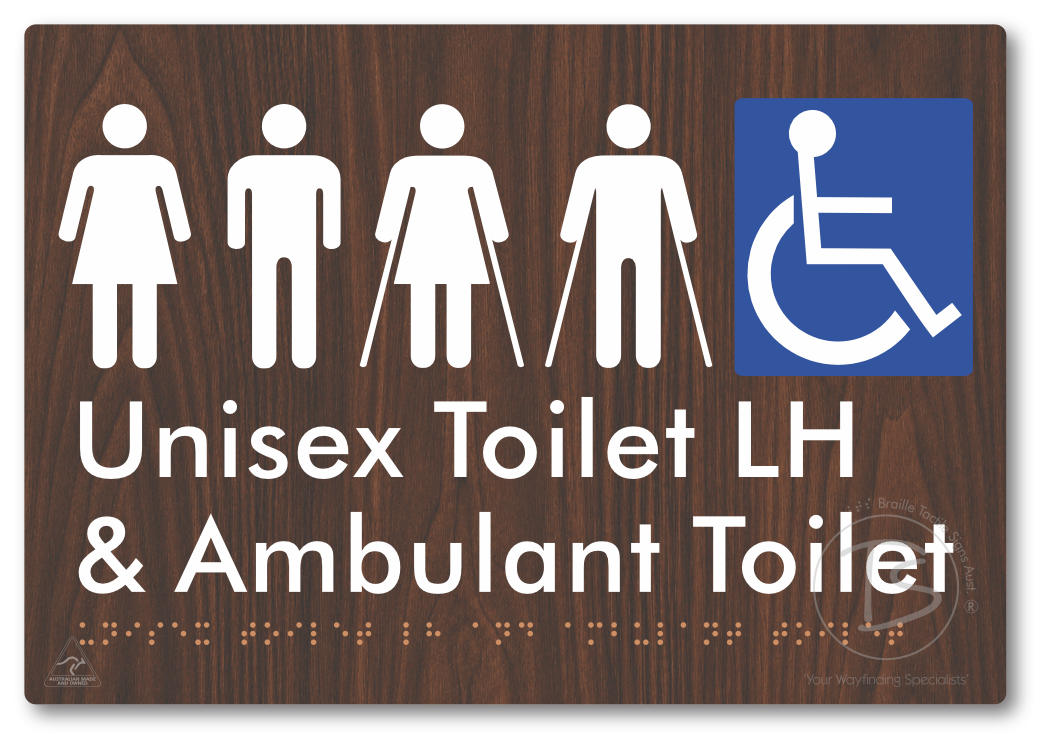 Unisex Accessible Toilet LH and Ambulant Toilet - Braille Tactile Signs Aust.