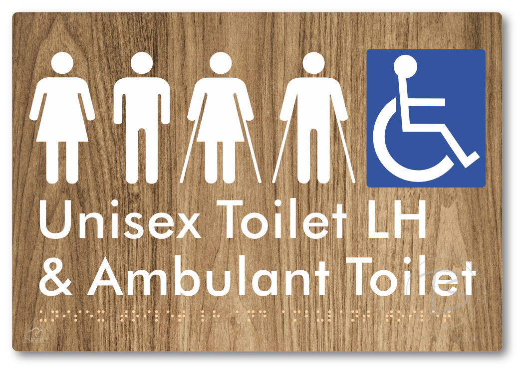 Unisex Accessible Toilet LH and Ambulant Toilet - Braille Tactile Signs Aust.