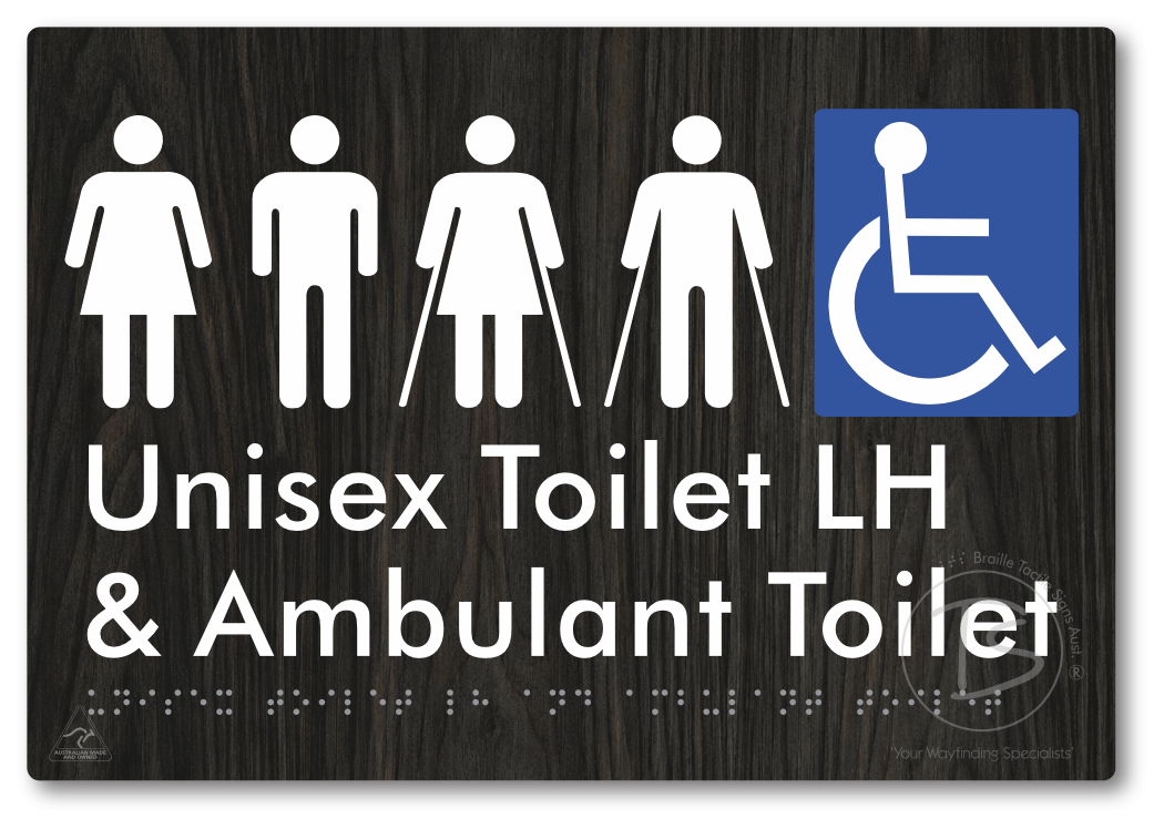 Unisex Accessible Toilet LH and Ambulant Toilet - Braille Tactile Signs Aust.
