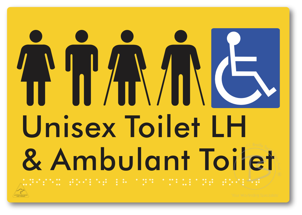 Unisex Accessible Toilet LH and Ambulant Toilet - Braille Tactile Signs Aust.