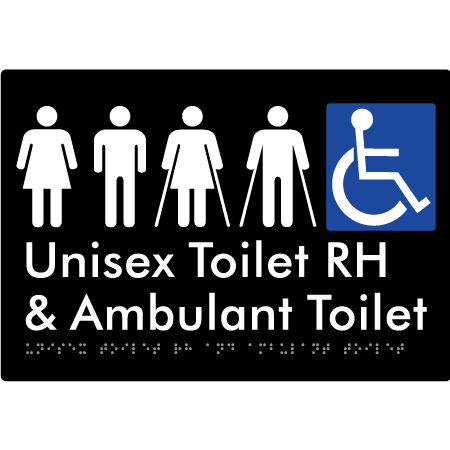 Unisex Accessible Toilet RH and Ambulant Toilet - Braille Tactile Signs Aust.