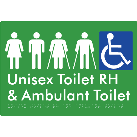 Unisex Accessible Toilet RH and Ambulant Toilet - Braille Tactile Signs Aust.