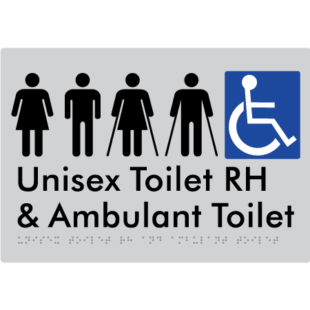 Unisex Accessible Toilet RH and Ambulant Toilet - Braille Tactile Signs Aust.