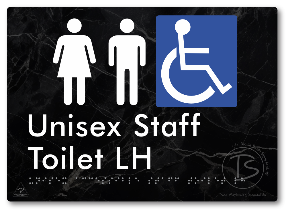 Unisex Accessible Staff Toilet LH - Braille Tactile Signs Aust.