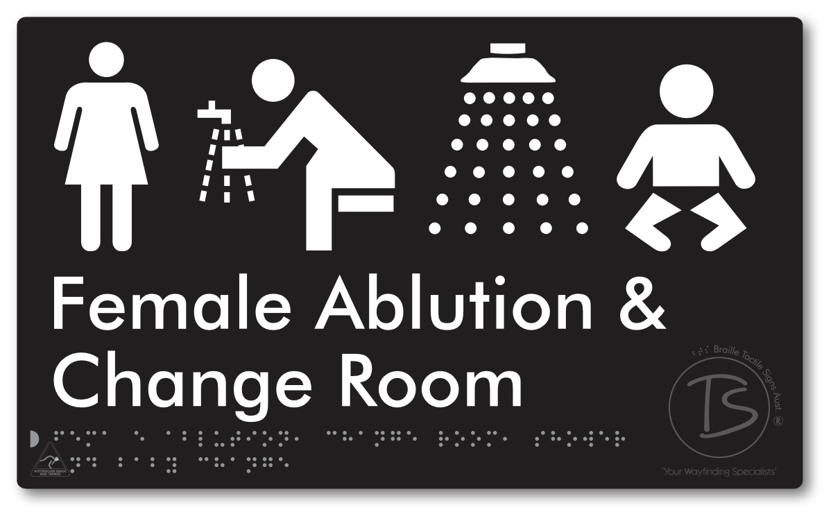 Female Ablution, Change Room, Shower & Baby Change - Braille Tactile Signs Aust.