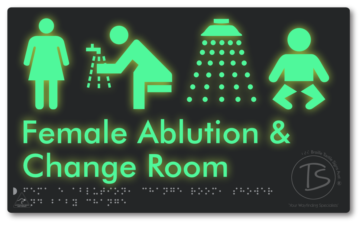 Female Ablution, Change Room, Shower & Baby Change - Braille Tactile Signs Aust.