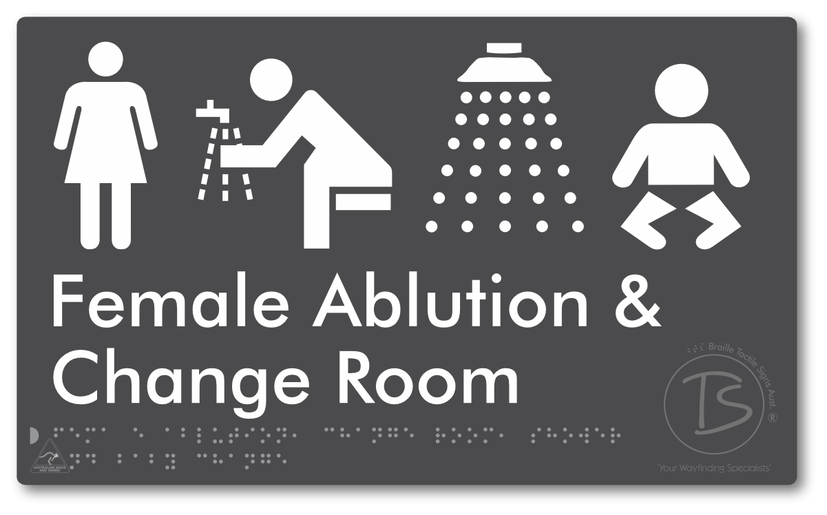 Female Ablution, Change Room, Shower & Baby Change - Braille Tactile Signs Aust.