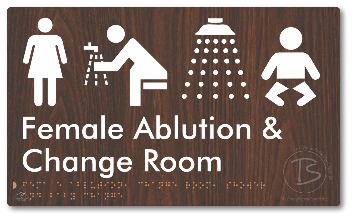 Female Ablution, Change Room, Shower & Baby Change - Braille Tactile Signs Aust.