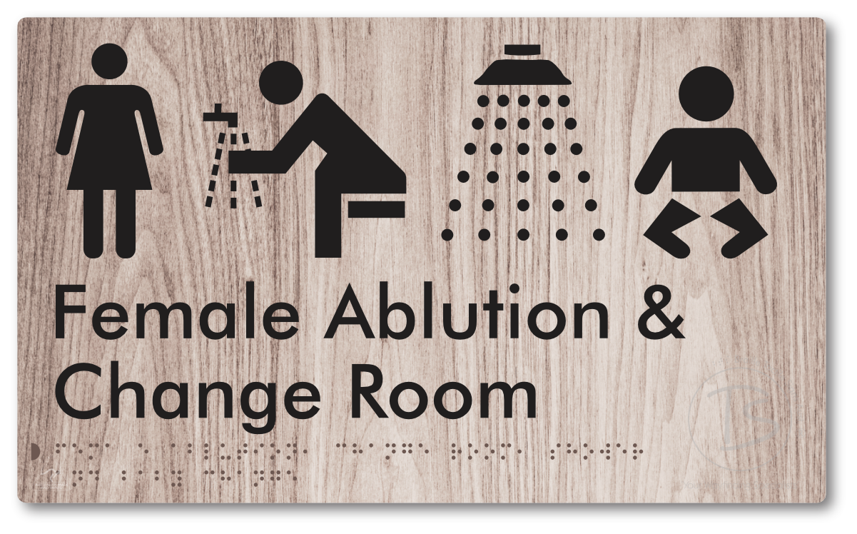 Female Ablution, Change Room, Shower & Baby Change - Braille Tactile Signs Aust.