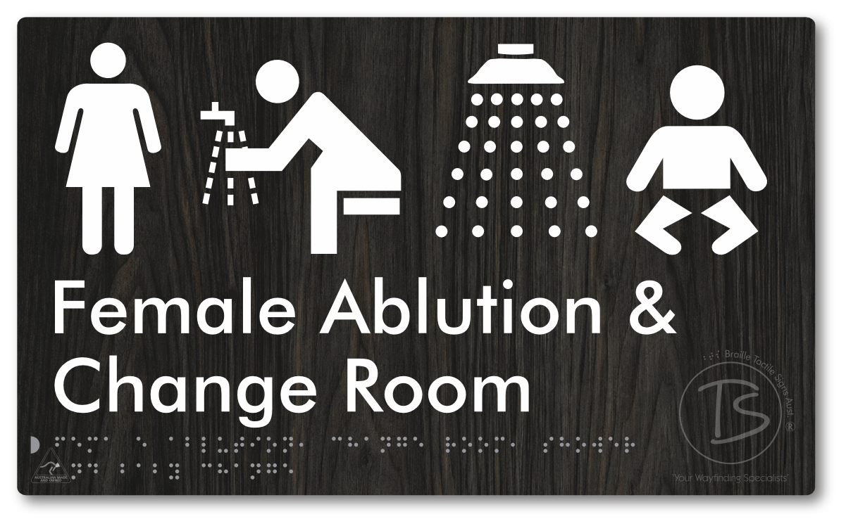 Female Ablution, Change Room, Shower & Baby Change - Braille Tactile Signs Aust.