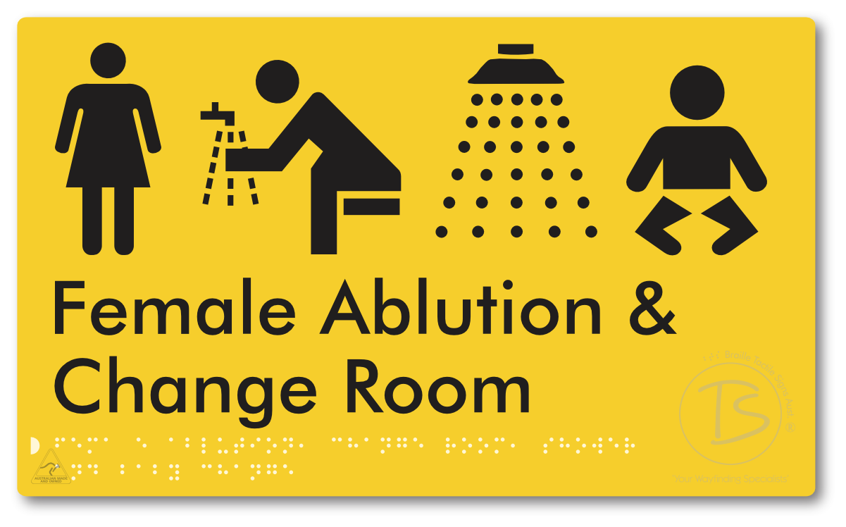 Female Ablution, Change Room, Shower & Baby Change - Braille Tactile Signs Aust.