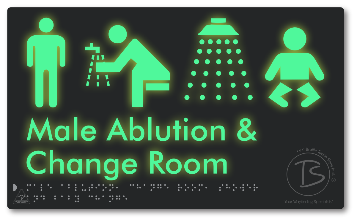 Male Ablution, Change Room, Shower & Baby Change - Braille Tactile Signs Aust.