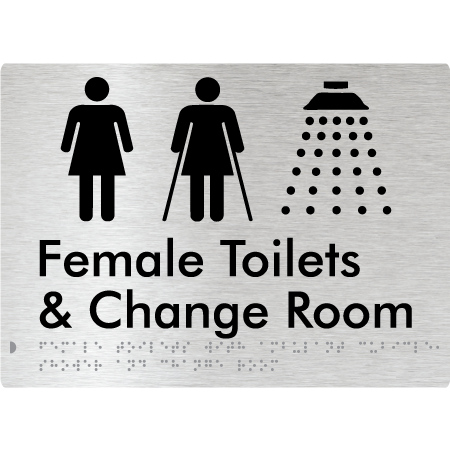 Female Toilets with Ambulant Cubicle, Shower and Change Room - Braille Tactile Signs Aust.