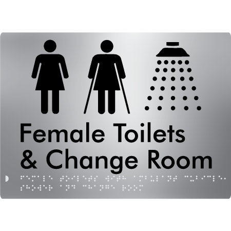 Female Toilets with Ambulant Cubicle, Shower and Change Room - Braille Tactile Signs Aust.