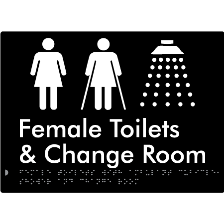 Female Toilets with Ambulant Cubicle, Shower and Change Room - Braille Tactile Signs Aust.