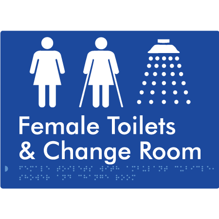 Female Toilets with Ambulant Cubicle, Shower and Change Room - Braille Tactile Signs Aust.