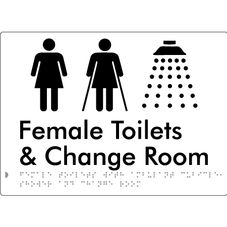 Female Toilets with Ambulant Cubicle, Shower and Change Room - Braille Tactile Signs Aust.