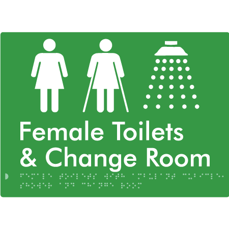 Female Toilets with Ambulant Cubicle, Shower and Change Room - Braille Tactile Signs Aust.