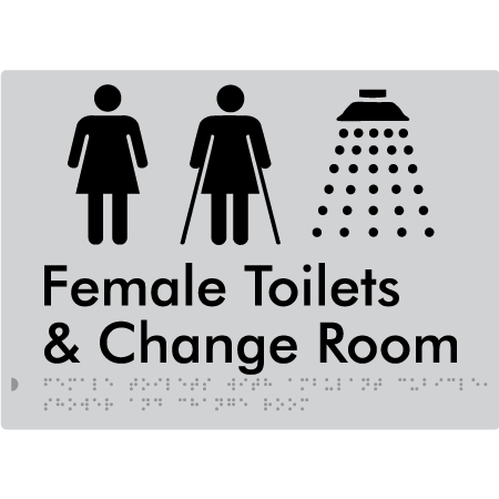 Female Toilets with Ambulant Cubicle, Shower and Change Room - Braille Tactile Signs Aust.