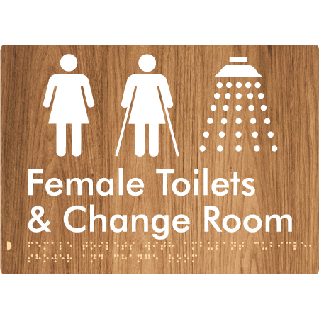 Female Toilets with Ambulant Cubicle, Shower and Change Room - Braille Tactile Signs Aust.