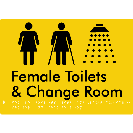 Female Toilets with Ambulant Cubicle, Shower and Change Room - Braille Tactile Signs Aust.