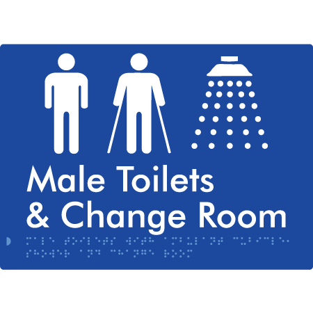 Male Toilets with Ambulant Cubicle, Shower and Change Room - Braille Tactile Signs Aust.
