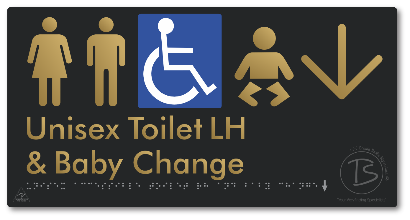 Unisex Accessible Toilet LH and Baby Change with Large Arrow