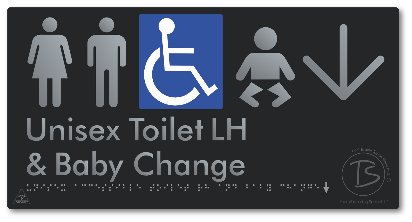 Unisex Accessible Toilet LH and Baby Change with Large Arrow