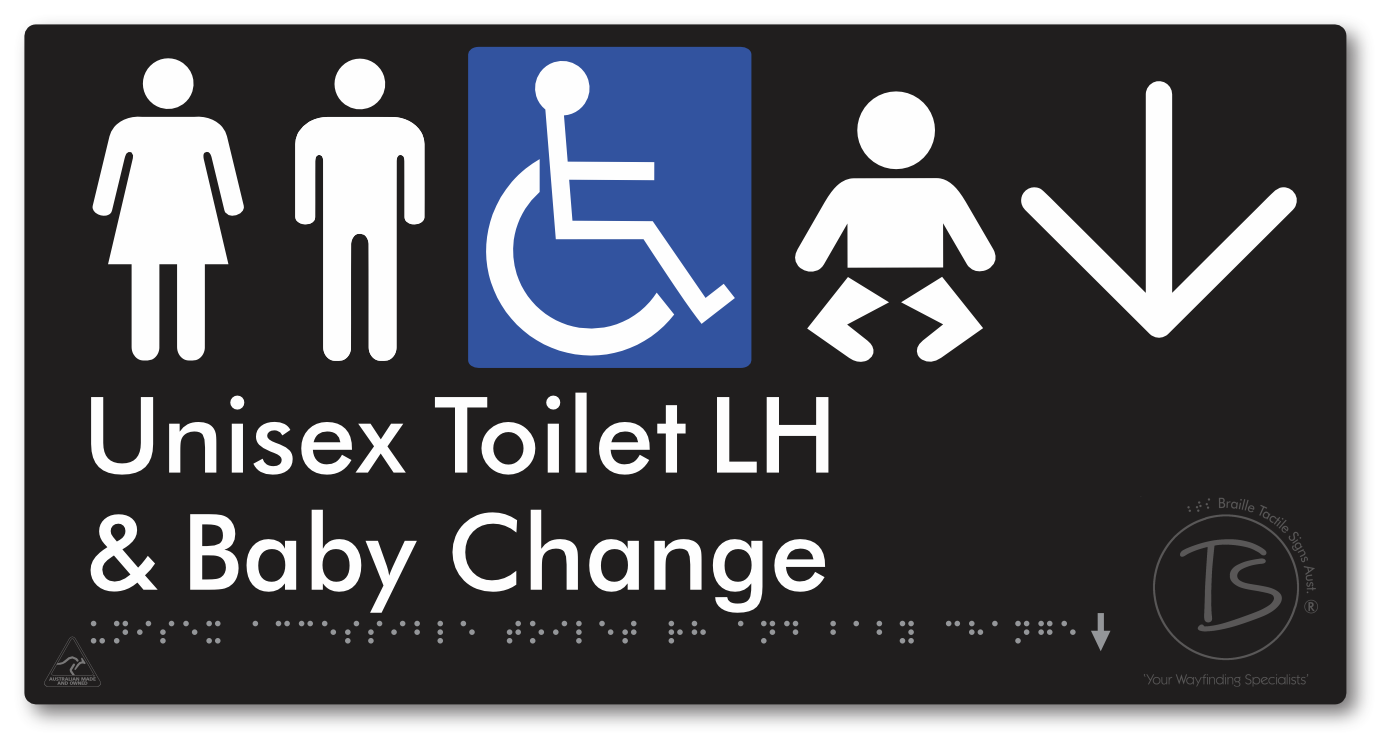 Unisex Accessible Toilet LH and Baby Change with Large Arrow