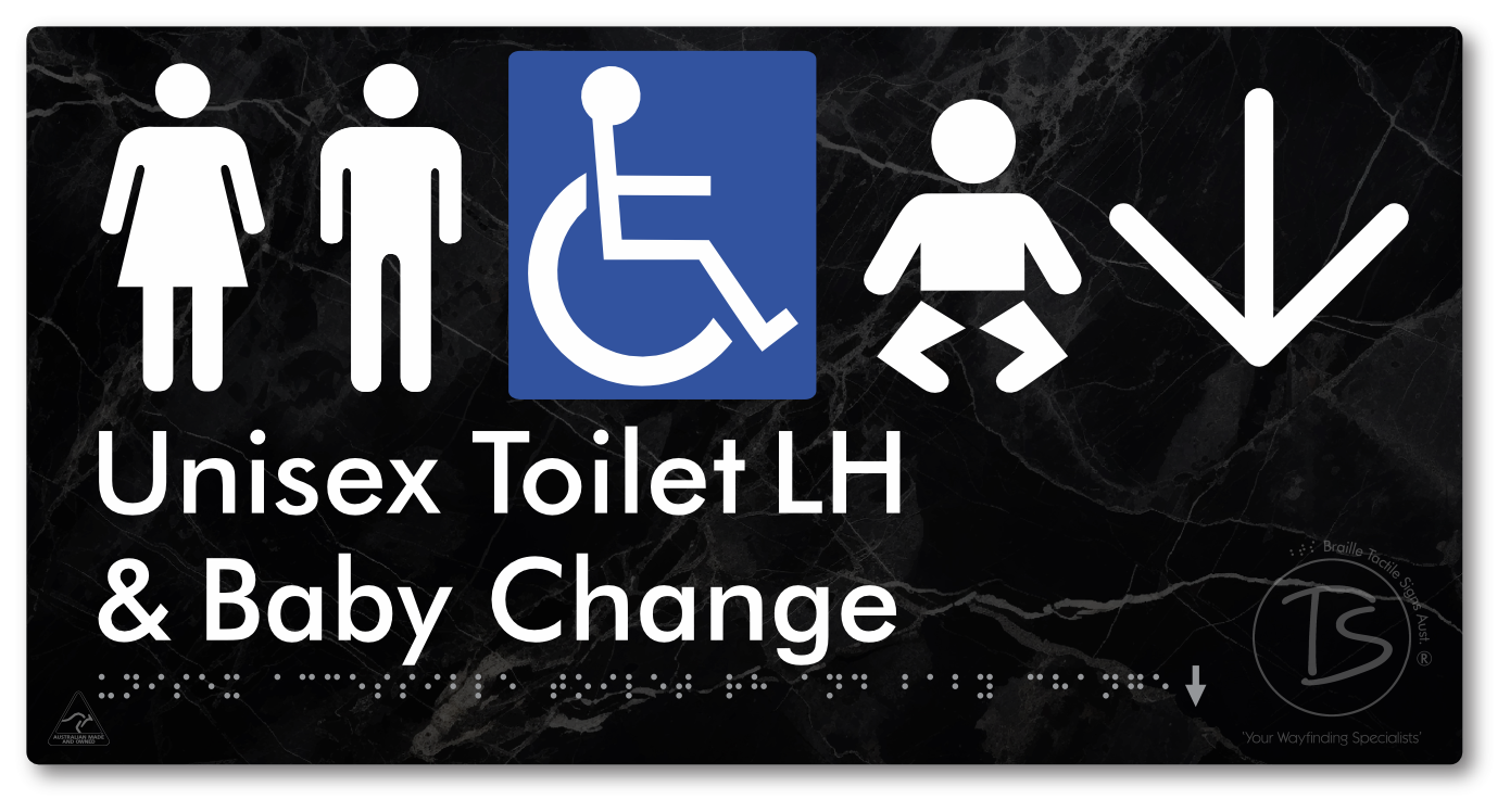 Unisex Accessible Toilet LH and Baby Change with Large Arrow