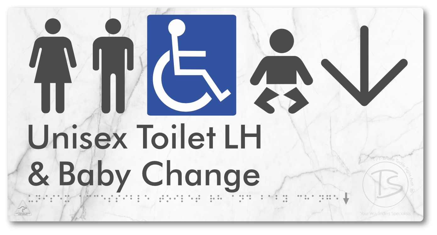 Unisex Accessible Toilet LH and Baby Change with Large Arrow